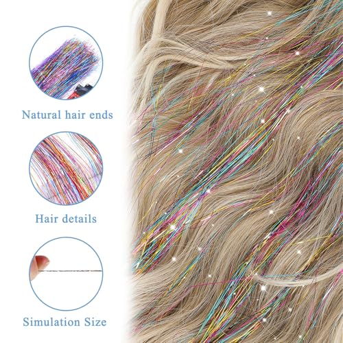 14 Stück Glitzer Haarsträhnen, Clip in Hair Tinsel für Damen, Glitzer Strähnen Haare, Sieben Farben Kreiere Verschiedene Frisuren, Geeignet für Cosplay und Partys