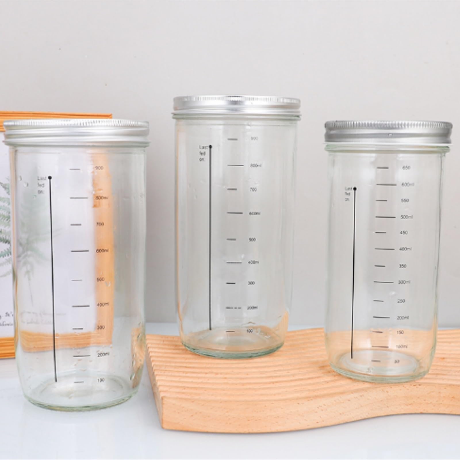 Contenitori Cucina, Glass Jars 3 Confezioni Di Barattoli Vetro Con Coperchi Sigillanti, Contenitori Segni Misurazione Muesli Domestica(10.5x19.5cm)