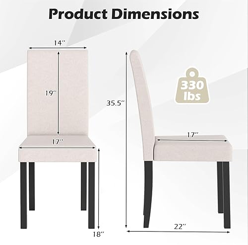 Miniatura 3 de COSTWAY Juego de 4 sillas de comedor, sillas laterales de cocina tapizadas de tela sin brazos con patas de madera de goma, asiento acolchado y