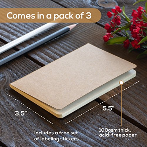 Travel Journal, Dotted Pocket Notebook, Kraft Brown Soft Cover, 3.5 x 5.5 in. - SuperiorMaker (3 Pack) - Thumbnail 6