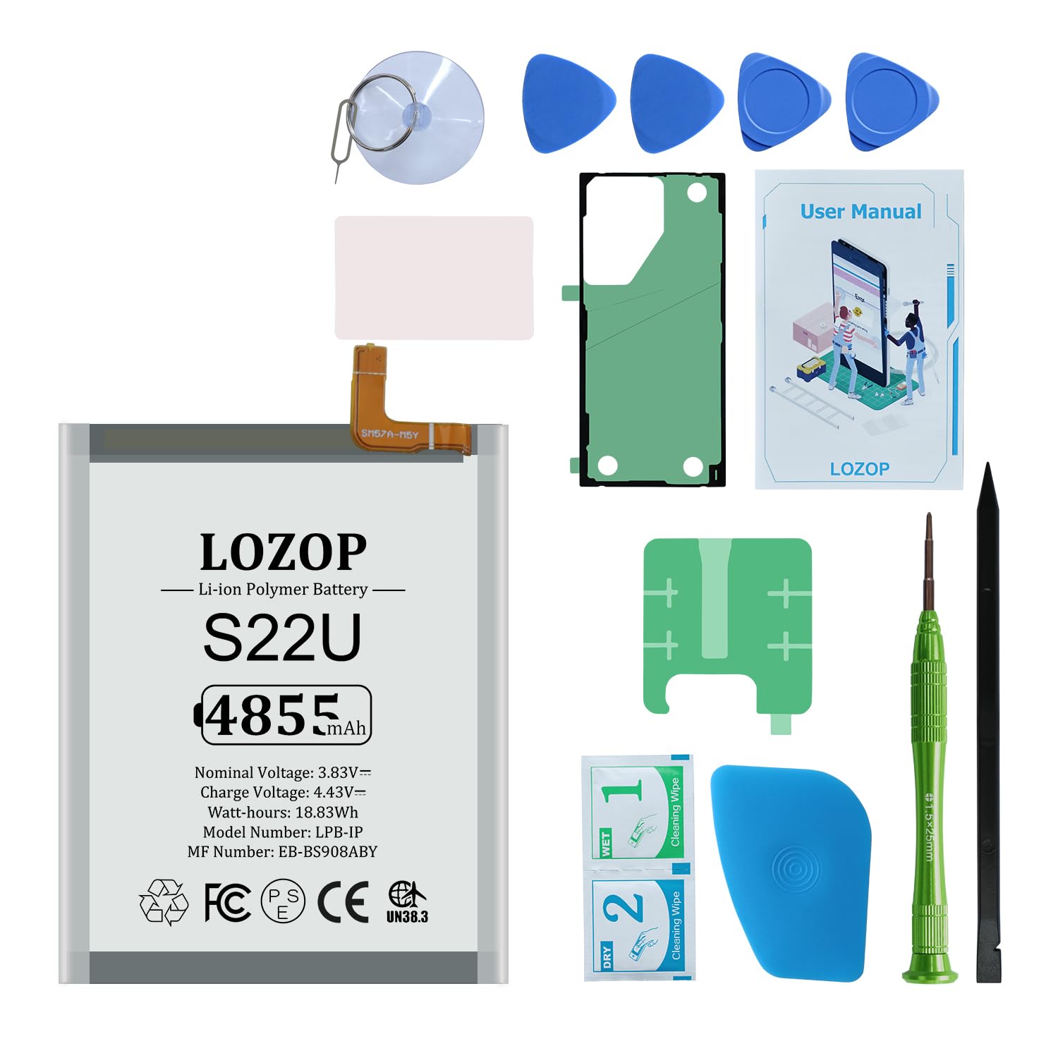 LOZOP for S22 Ultra Battery Replacement Kits for Samsung Galaxy S22 Ultra 5G SM-S908U/U1/N/B/W and Other All S908 Models with Repair Tools Kit and User Manual