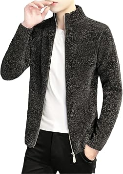 Mens Knitted Sweater Cardigan, Autumn Outerwear, Solid Trend Sweater