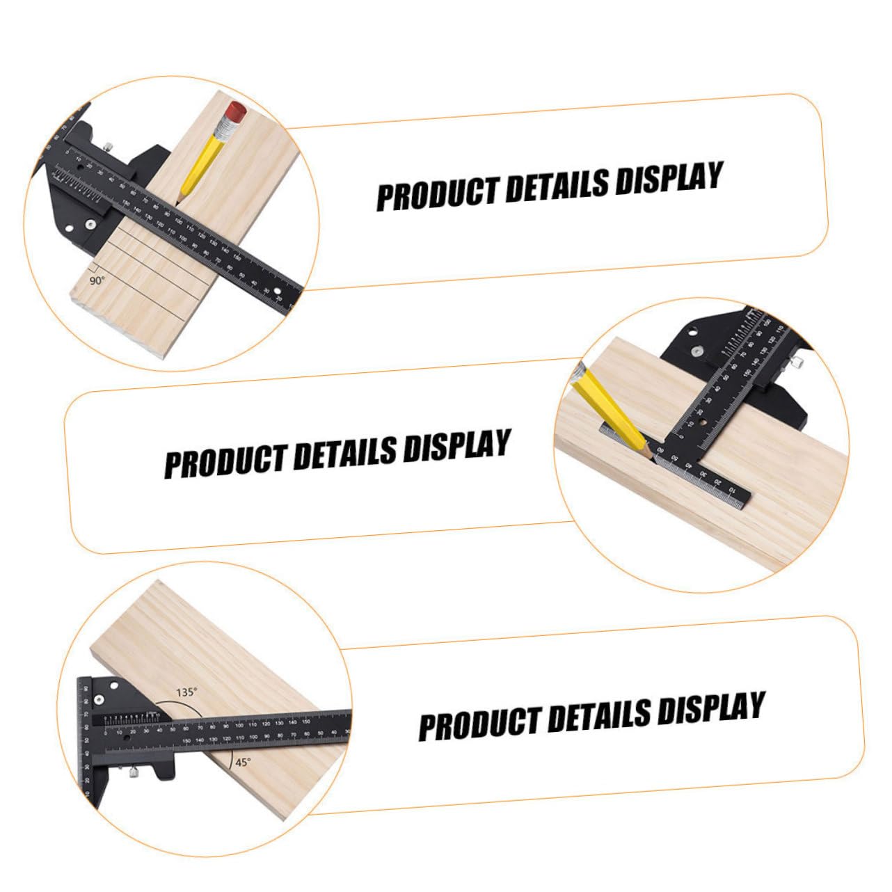 Operitacx Regla Para Carpintería Multifunción De Aleación De Aluminio, Herramienta De Medición De 45°-90°-135°, Color Negro, Útil Para Construcción y Taller, Uso Profesional