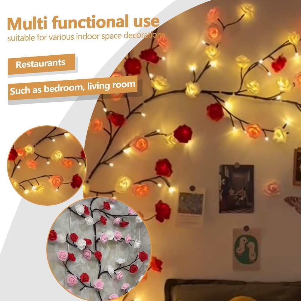 Lámpara De Rama De árbol LED Con Flores Rosas - 8 Modos De Luz, Ideal Para Decorar Paredes Y Crear Ambiente