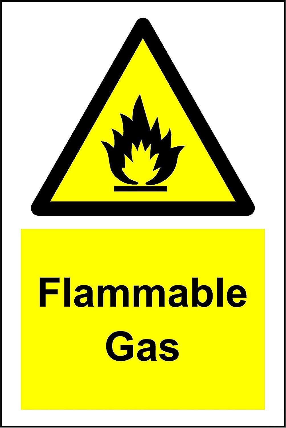 Warning Flammable gas safety sign - Self adhesive sticker 400mm x 300mm