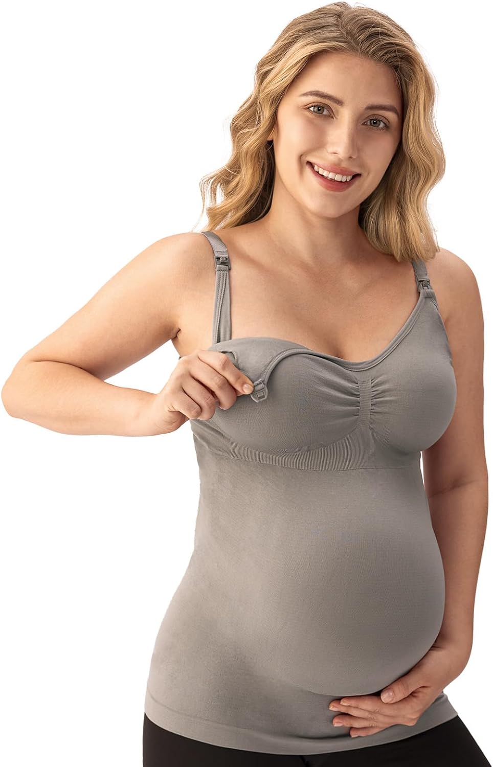 Angelhood Maternity Nursing Tank Tops for Breastfeeding,Womens Nursing Maternity Cami Built in Bra Sleep Bra - Image 2