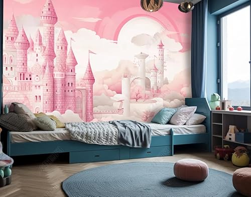 Papier Peint Panoramique Nuages de château rose Tableaux Muraux Tapisserie Photo Décoration Murale Salon Chambre 200CM(L)*140CM(H)