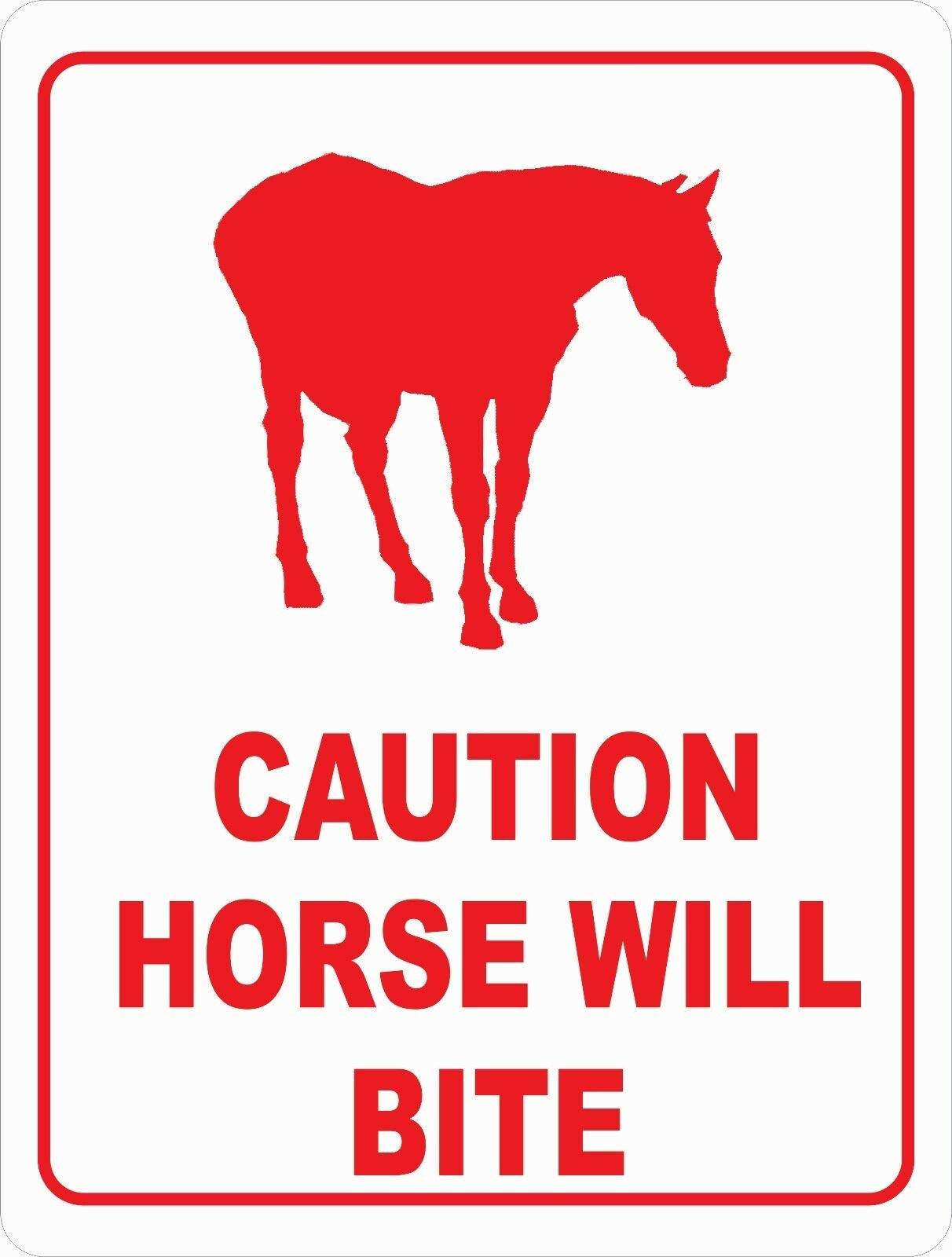 Inga Caution Horse Will Bite Sign Equestrian Stable Safety Horses Pony Metal Sign Funny Tin Sign 8x12 inch