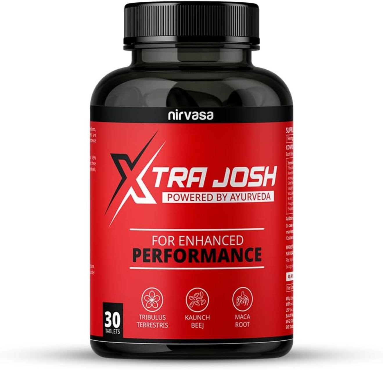 Nirvasa Xtra Josh Tablets for Men (30 Tabs) | Stamina, Energy & Performance Booster | Boosts Vitality, Strength & Endurance | Muscle Support, Enriched with Saponins | (Pack of 1)