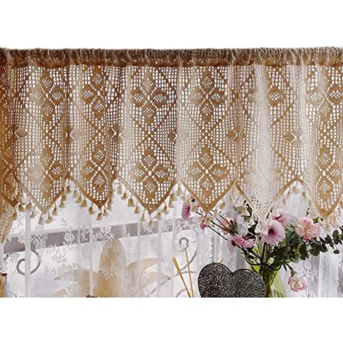 Cortina corta de café rUrEu en algodón de crochet para ventanas rústicas de cocina 2