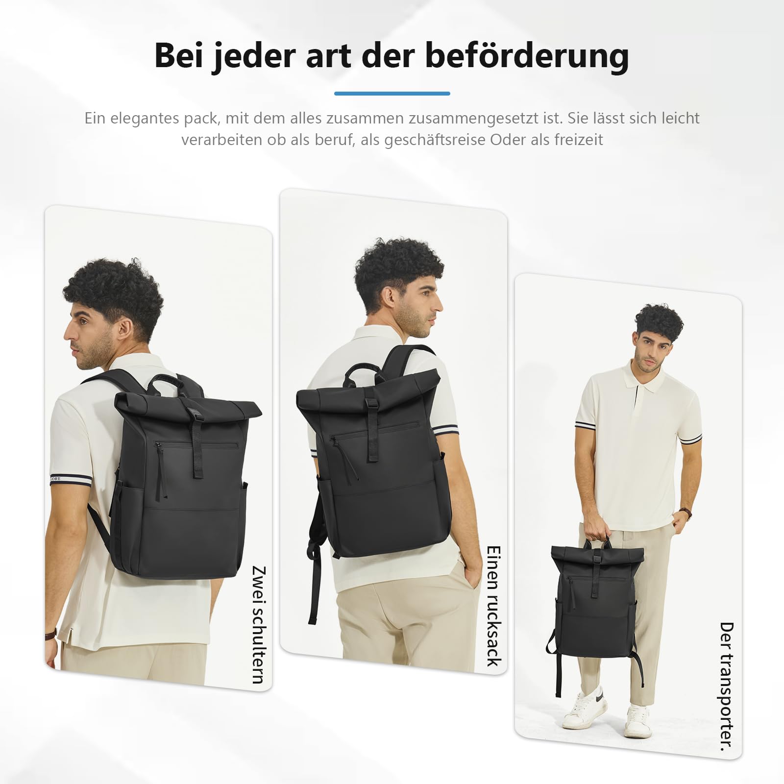 Rolltop Rucksack Damen Herren Großer Laptop Rucksack Wasserdichter mit Computerfach 16 Zoll Rucksäcke Schulrucksack Wasserfester Reiserucksack Handgepäck Flugzeug Arbeit Reisen