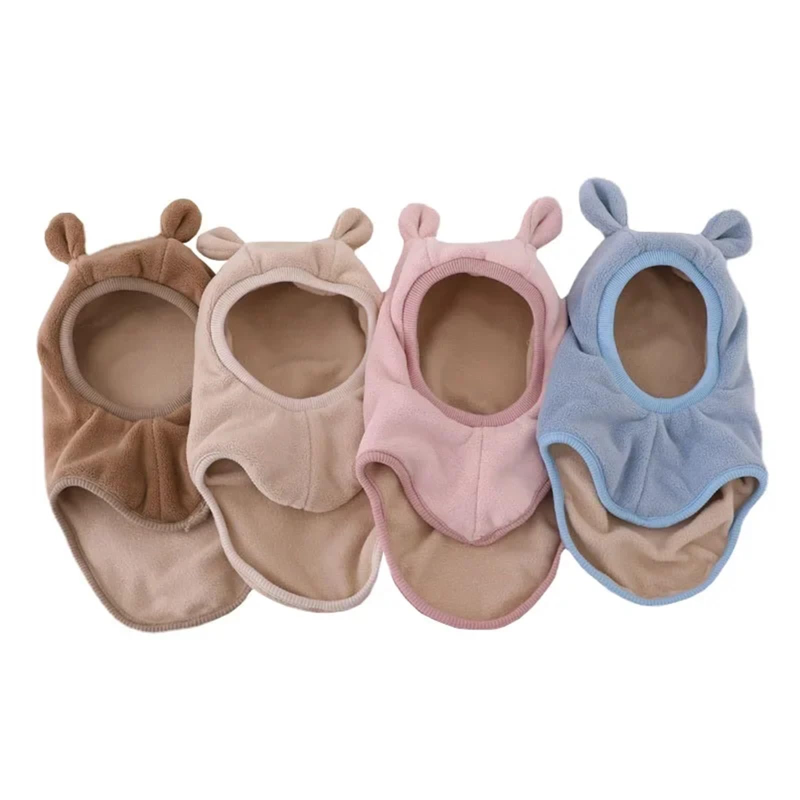 Winter Cartoon Bear Ear Hat, Plush One-Piece Hood Beanie for Kids, Ear Protection Cap for Boys & Girls 1-5 Years(02coffee)