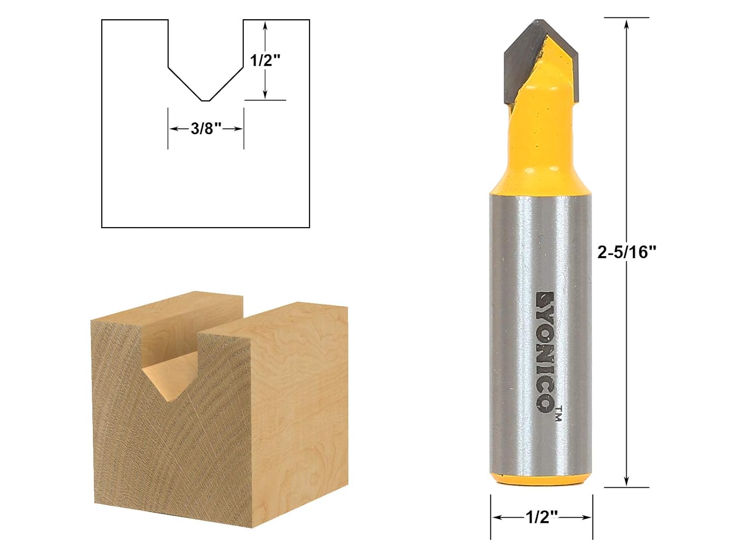 YONICO V Groove Flat Bottom Router Bit 90 Degree X 3/8-Inch Diameter 1/2-Inch Shank 14987