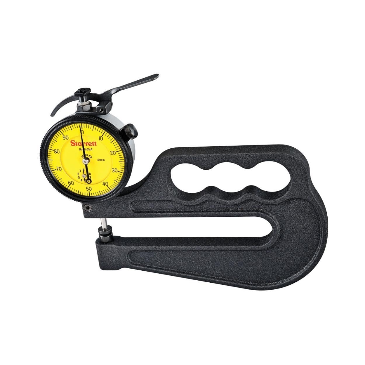 Starrett Portable Dial Thickness Gage for Accurate Size Reading Without Case - 10mm Range, .01mm Graduation, 0-100 Dial Reading, 100mm Throat Depth - 1015MA-100
