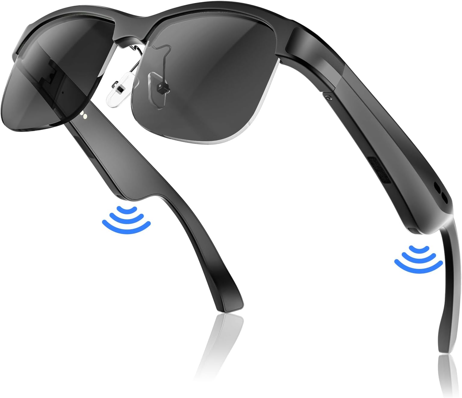 Smart Glasses, Polarized Bluetooth Sunglasses, Built-in Mic & Speakers, Voice Assistant, UV Protection, Bluetooth Glasses for Office, Driving, Cycling Outdoor Sports (M9 Pro-Black Lens)