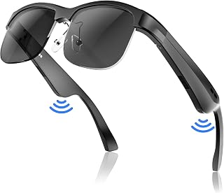 Smart Glasses, Polarized Bluetooth Sunglasses, Built-in Mic & Speakers, Voice Assistant, UV Protection, Bluetooth Glasses for Office, Driving, Cycling Outdoor Sports (M9 Pro-Black Lens)