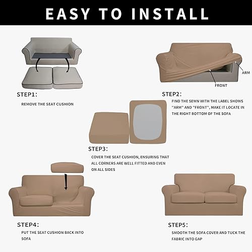 Miniatura 6 de Easy-Going Funda 100% impermeable doble para sofá biplaza de 3 piezas, funda elástica suave para perros, funda de sofá para sofá de 2 cojines