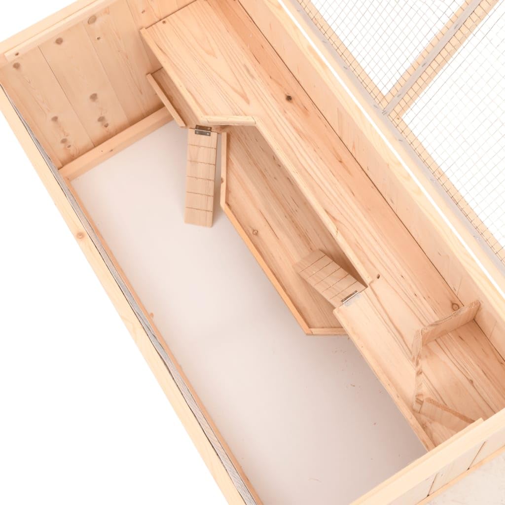 Jaula para hámster de madera de abeto, 89,5 x 45 x 45 cm | Gran casa para roedores con techo de rejilla abatible y bañera extraíble para el salón.
