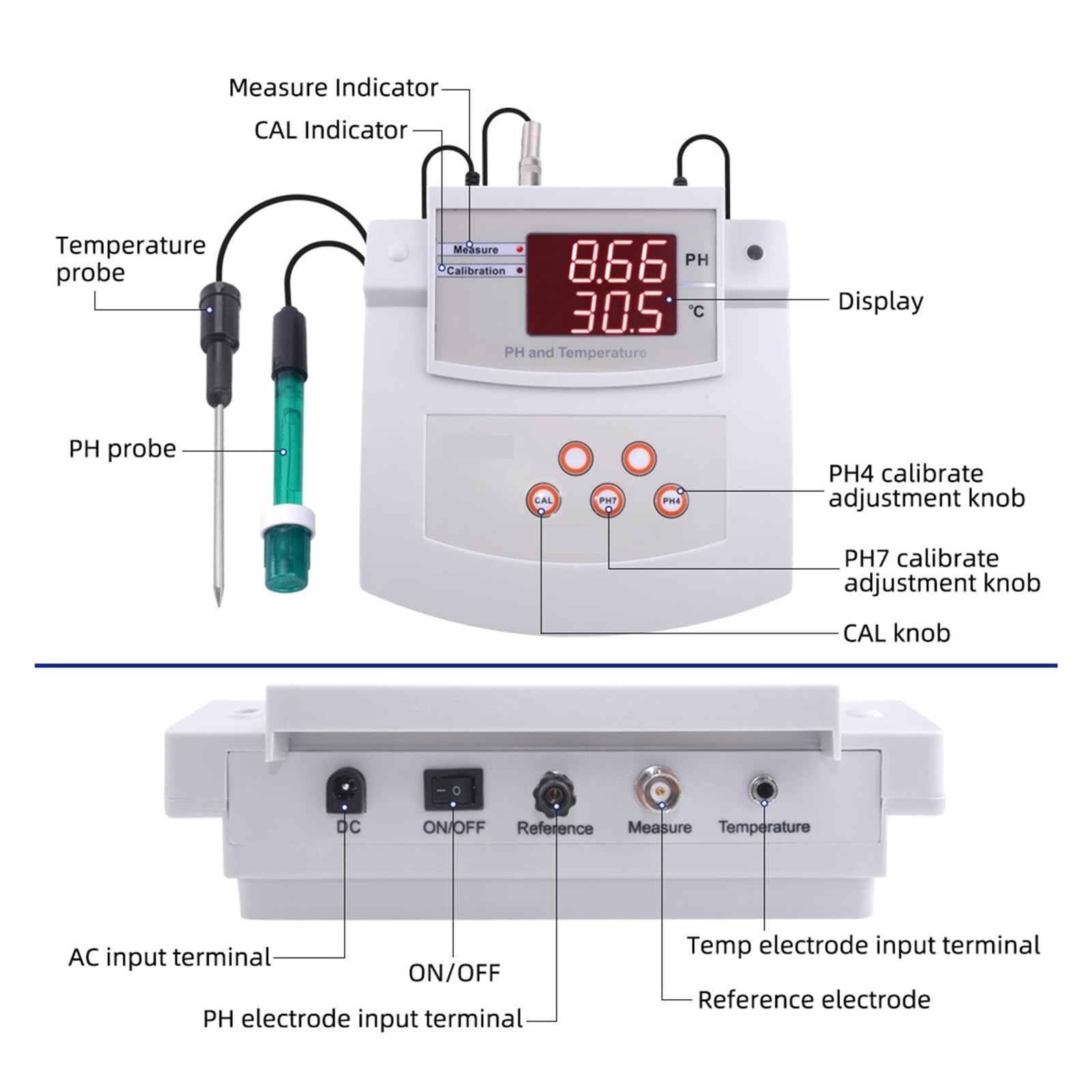 Medidor De PH Escritorio, Laboratorio, Acuario, Piscina, Calibración Automática, Monitor Analizador Calidad Del Agua Y Acidez Amplio Rango NuméRico