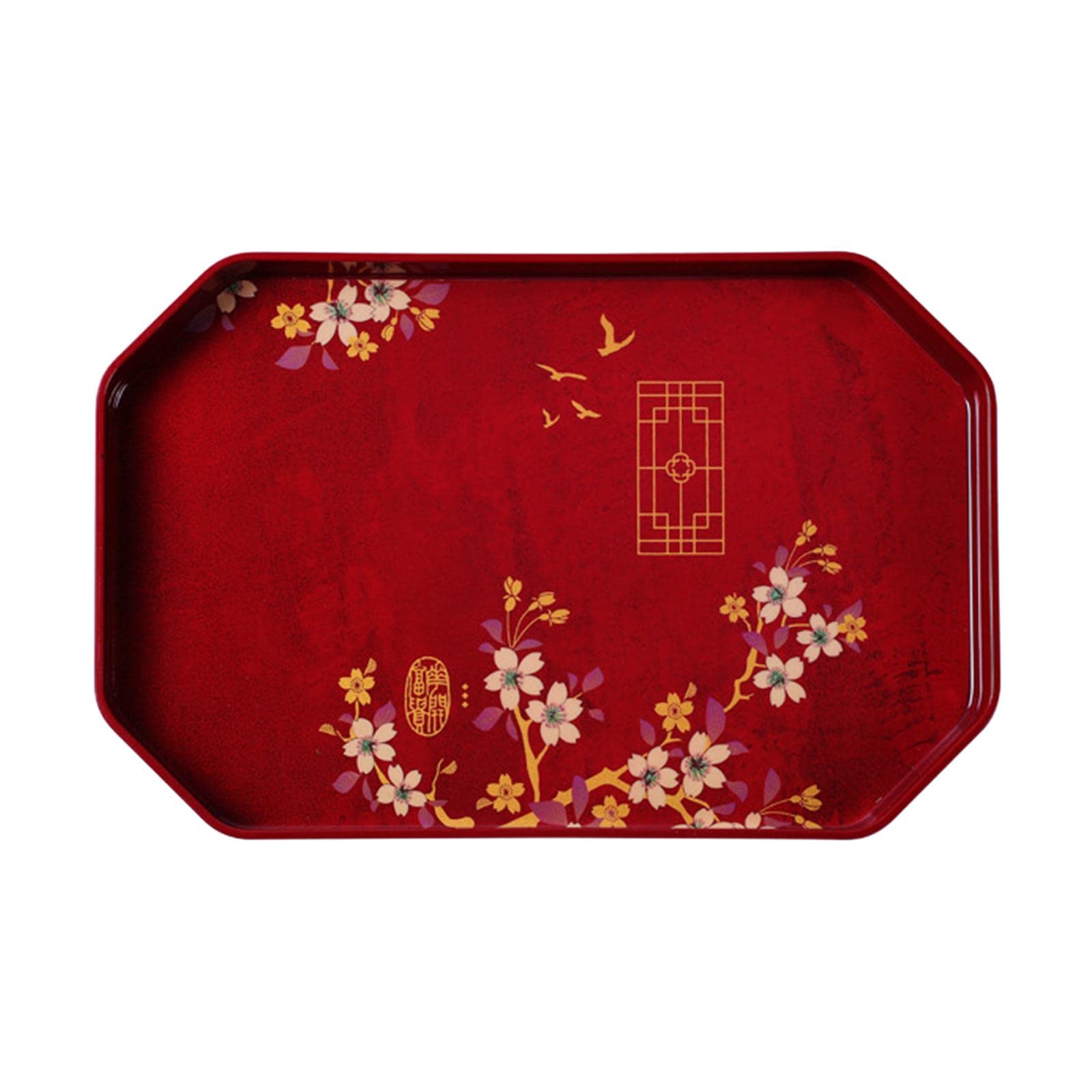 Bandeja de servir hexagonal roja de resina para organizar aperitivos y cosméticos en casa