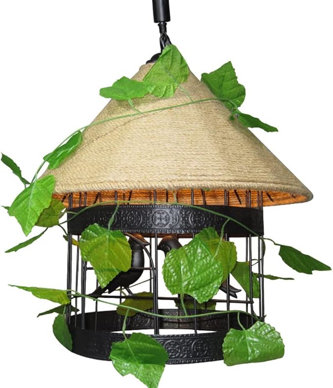 GERAGUR Rustiek Geweven Kooi Hanglamp Armatuur E27 Voet Kroonluchter Lampenkappen One-Light Industriële Metalen Henneptouw Hanglampen Voor Kitchen Island Cafe Bar Boerderij,