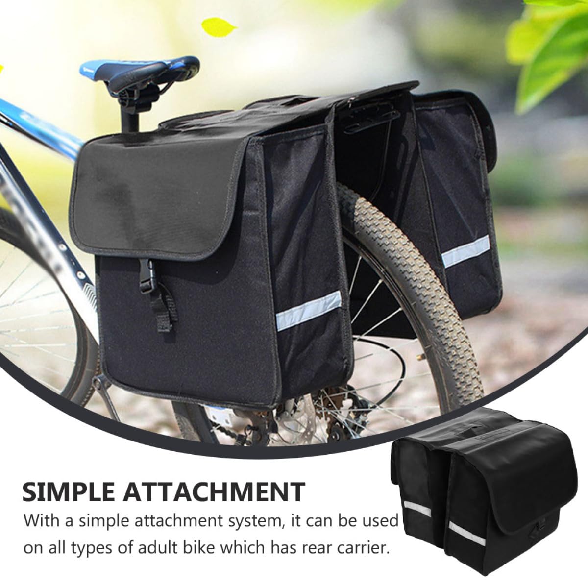 YARNOW Borsa da Bicicletta 2L con Striscia Riflettente Borsa da Equitazione Pieghevole e Regolabile per Portapacchi Posteriore Laterale Multifunzione per Ciclismo e Viaggi Outdoor