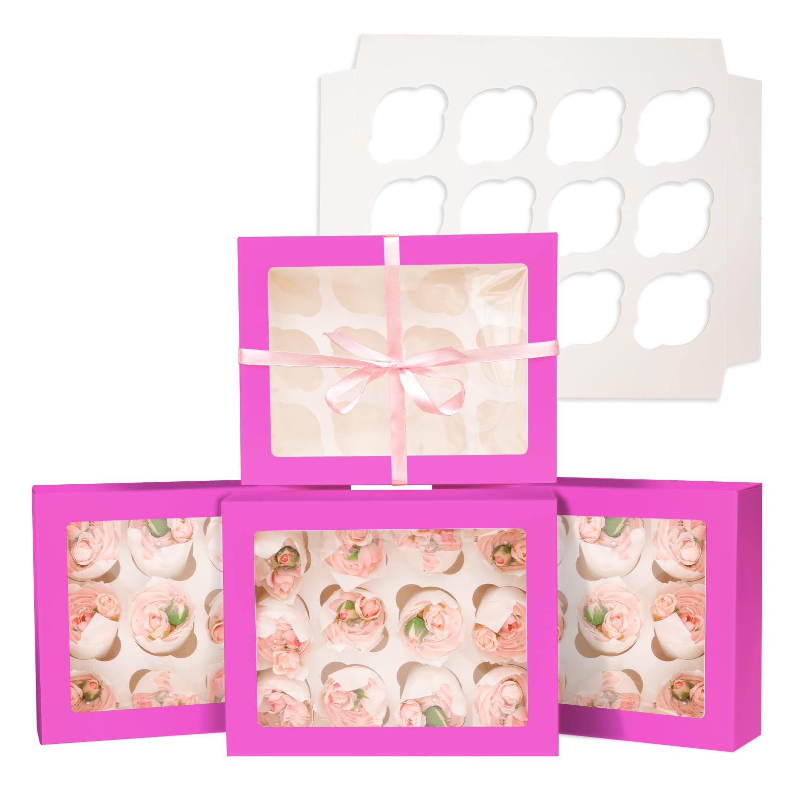 Gcardist Auto-pop Up 12 Cupcake Boxes with Window Roland 6 Packs Cupcake Box 33x25.4x9cm Bakery Boxes for Cupcakes Carrier Cupcake Containers