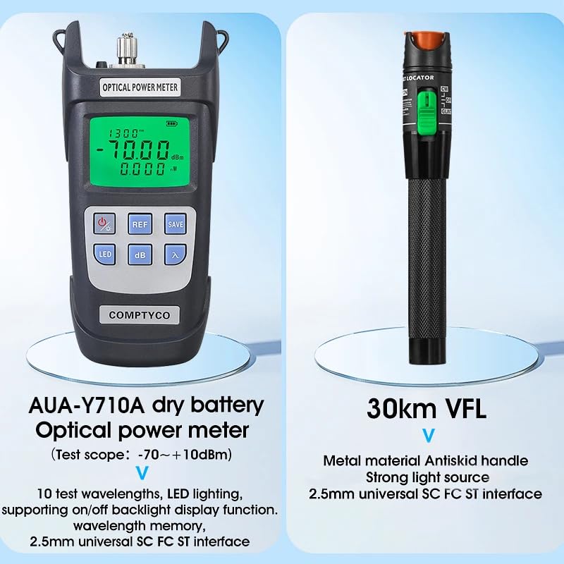 Kit de herramientas de fibra óptica FTTH, medidor de potencia de fibra óptica y localizador visual de fallas de 30 mW Herramienta cortadora de fibra AUA-6S, kit de fibra óptica