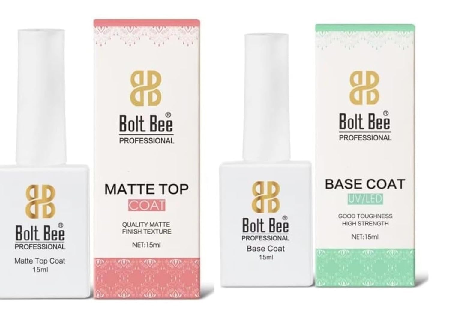 BOLT BEE Matte Top Coat and Base Coat15ml Soak Off UV LED Gel Nail Polish set for Nail Art-image-16