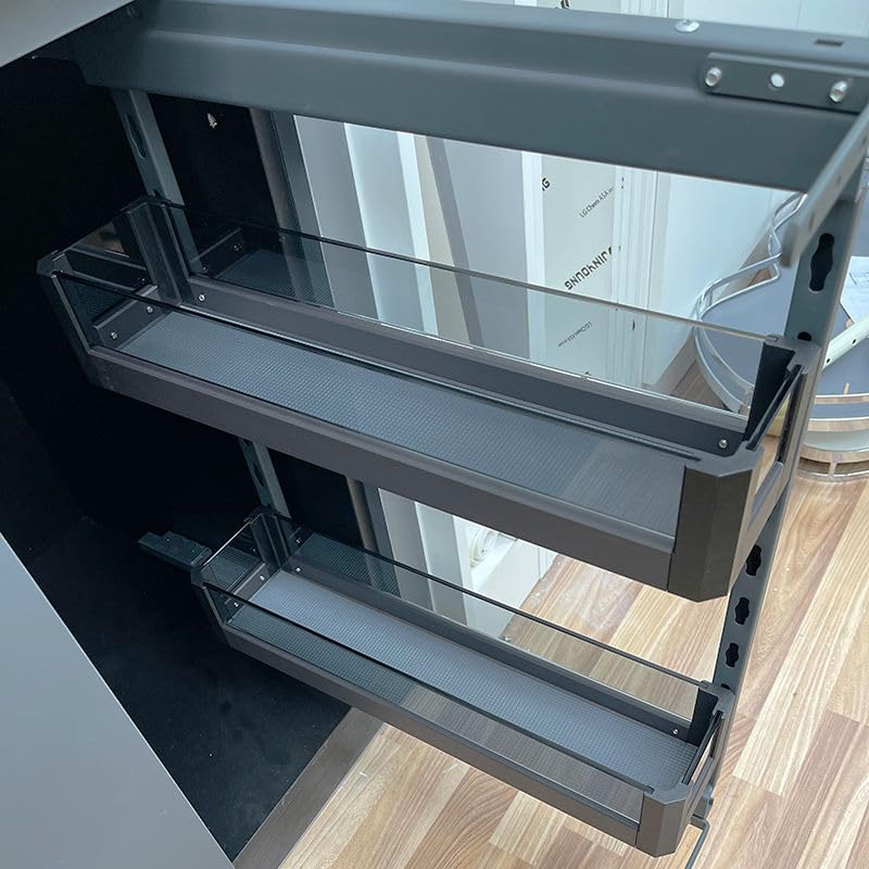 Jadespace 250mm Glass Soft-Close Bottle Pull-Out – 2-Tier Metal Organizer for Modular Kitchen Cabinets – Side-Mounted, 30kg Load Capacity 1