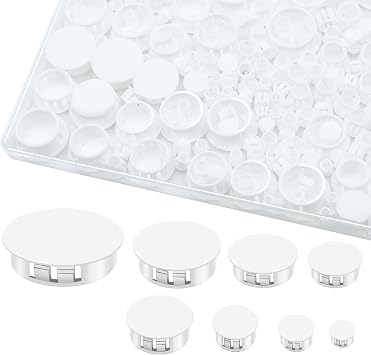 180PCS 8 Sizes White Plastic Hole Plugs, Knockout Plugs for Reserved Holes in Kitchen Cabinet, 1/4" to 1" Sizes