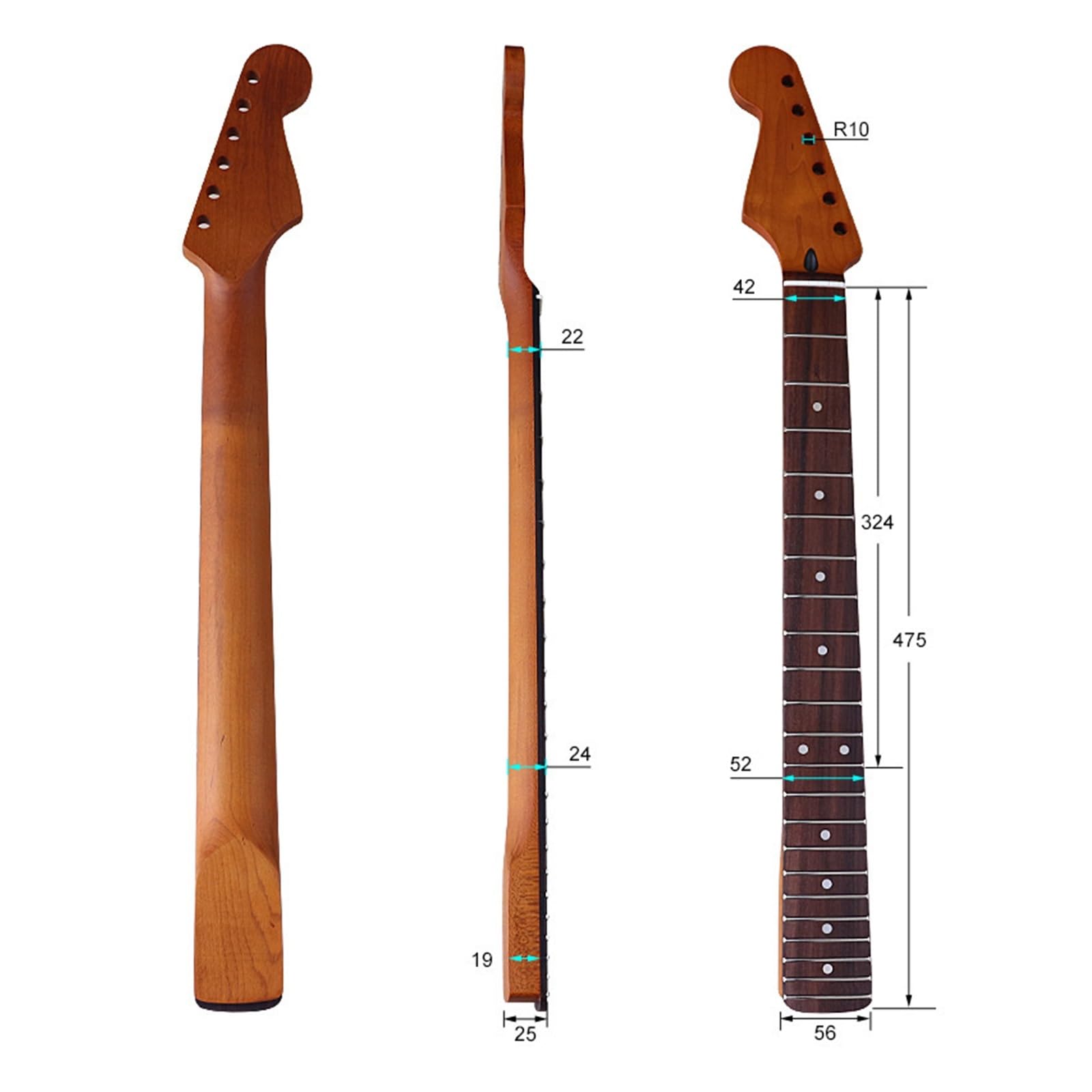 ST Manico for chitarra elettrica Mancino 6 corde 22 tasti Acero tostato Tastiera in palissandro Accessori for chitarra elettrica opaca