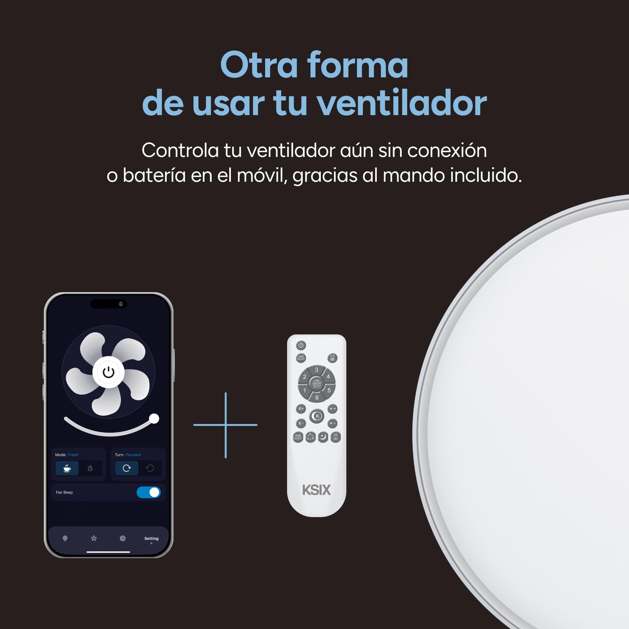 KSIX Mistral Ventilador de techo sin aspas con luz LED regulable RGBIC+CCT, 4.000 lm, Ø43,6 cm, 6 velocidades, Temporizador, App Tuya Smart