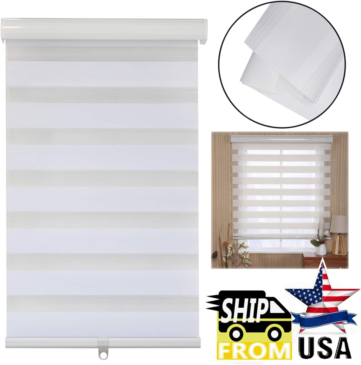 HTTMT- Zebra Roller Blinds [(W) 52" x (H) 72"] White, Cordless, Dual Layer Shades, Sheer or Privacy Light Control, Day and Night Window Drapes, Easy to Install, Striped Dove [P/N: ET-ZB-W-52] : Everything Else
