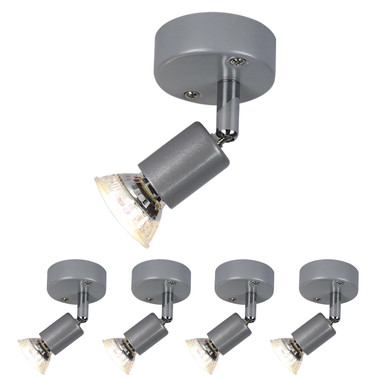 muyuua LED Deckenstrahler 1 Flammig Strahler: Deckenleuchte 350° Drehbar 5er GU10 Modern Deckenlampe 3W Spot 3000K Warmweiß Glänzend Silber Spotlight Innen Deckenspot für Küche Wohnzimmer Schlafzimmer