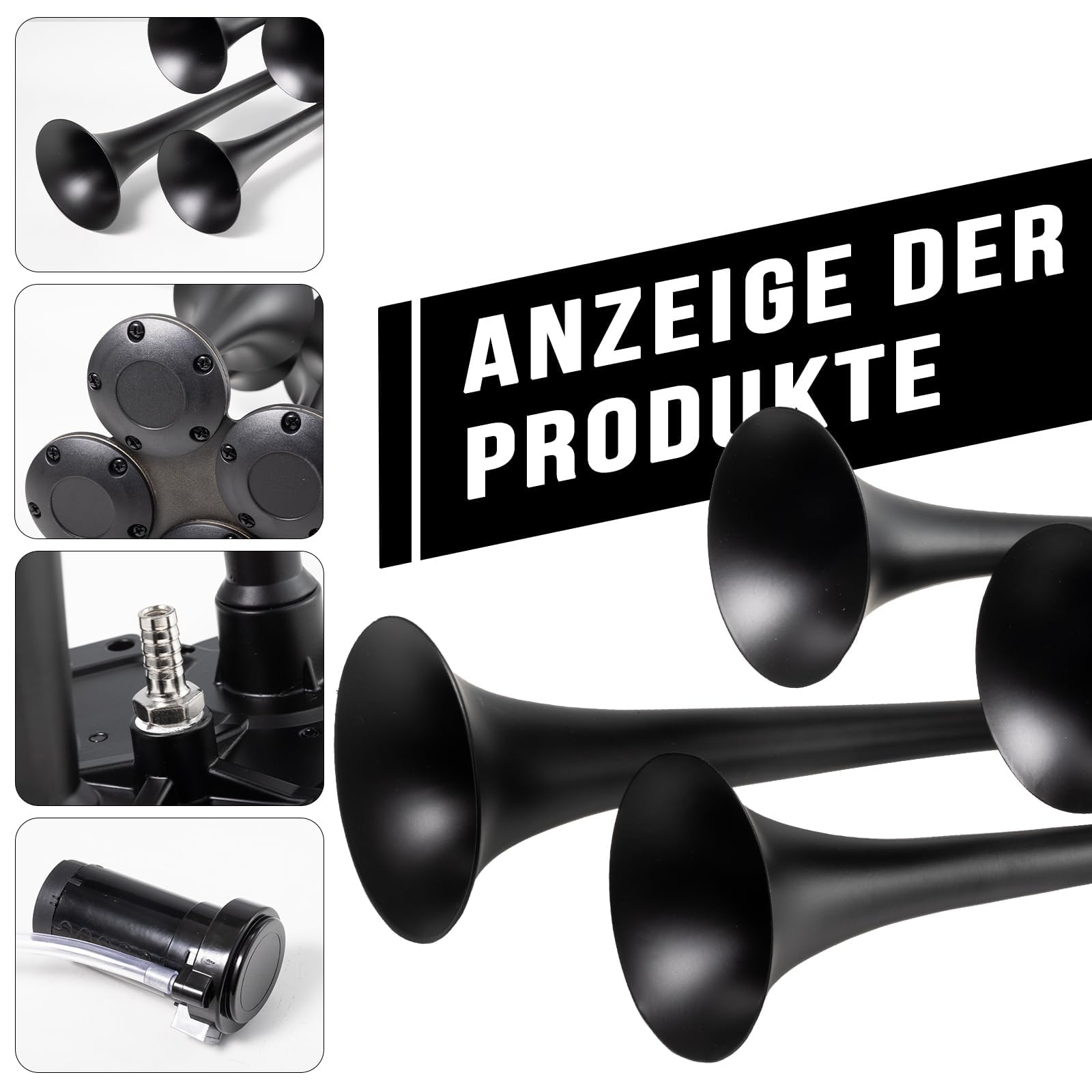 FARBIN LKW Luft Horn 150DB Zug hupe 12V 4 Trompete Auto hupen für LKW Super Laute Luft Horn mit Kompressor für Fahrzeug Auto Pickup Jeep SUV Boot