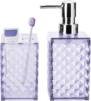 Bathroom Accessories Set 2 PCS, Purple Soap Dispenser and Toothbrush Holder