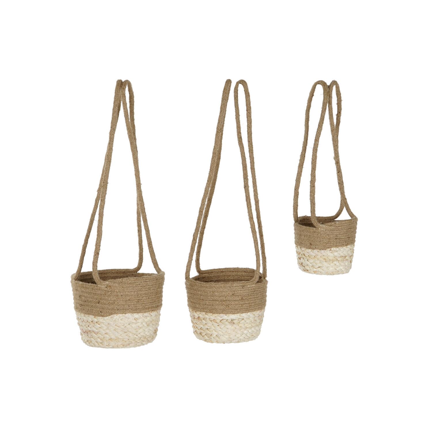 Cache-pot en maïs tressé et yute naturel, set de 3 jardinières 26x26x70 cm