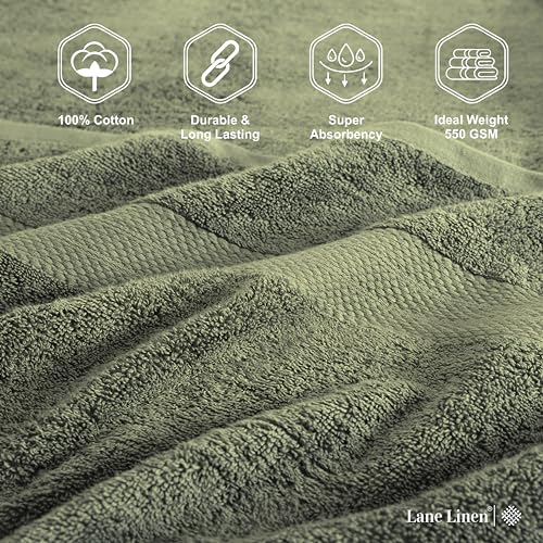 Image of LANE LINEN 100% Cotton Bath Towel Set of 18 - Softer, High Absorbency & Durable - 4 Bath, 8 Wash Cloth, 6 Hand Towels for Bathroom - Premium Look, Spa Quality, Solid Dyed Towels - Oil Green