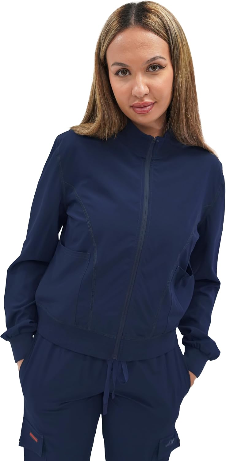 FUBU Women's Zip Front Warm-Up Scrub Jacket Medical Nursing Uniform
