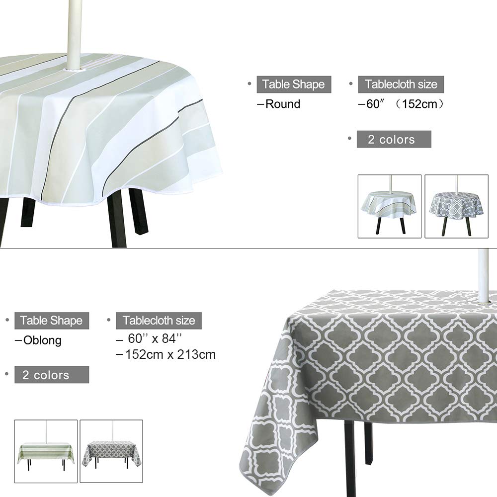Wodoodporny obrus zewnętrzny z otworem na parasol i zamkiem błyskawicznym Obrusy na stół ogrodowy na przyjęcia gościnne, grille, spotkania rodzinne (150 x 213 cm podłużny, pasek)