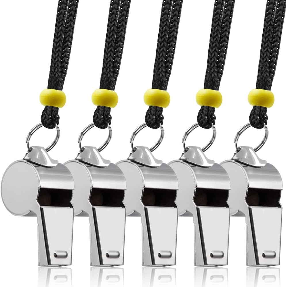 FineGood 5 PCS Whistle, Referee Whistle for Teachers Kids Metal Sports
