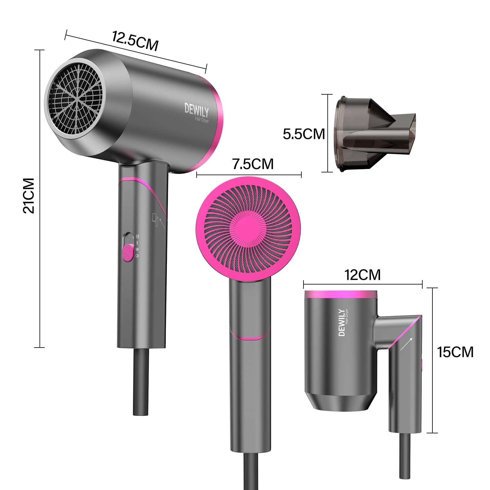 Mini Phon Capelli da Viaggio Potente - asciugacapelli ionico, Maneggevole e Compatto, 1800W, Manico Pieghevole, 3 Temperature, Fono Capelli Ionico portatile
