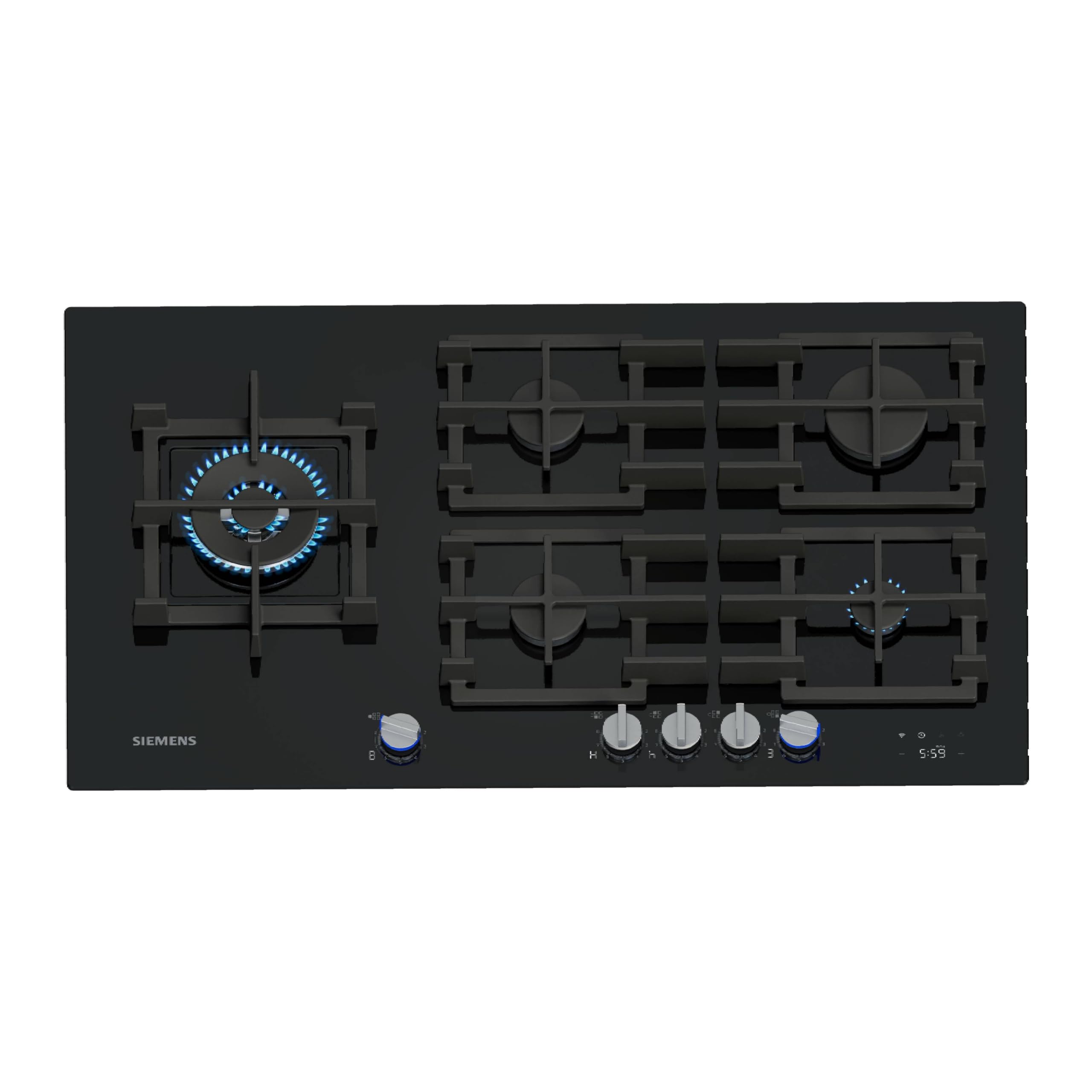 Siemens iQ700 Smartes Gaskochfeld 90 cm Hartglas Schwarz ER9A6SH40
