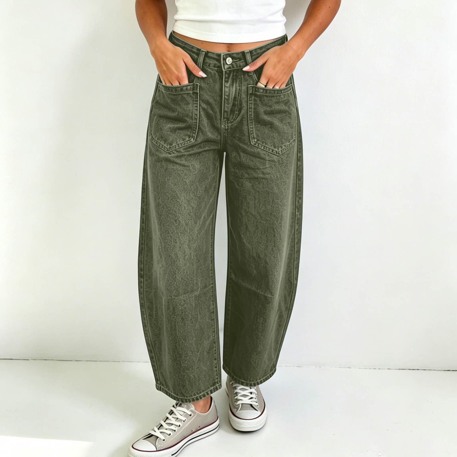 Générique Jean Femme Coupe Ample Denim Délavé Taille Haute