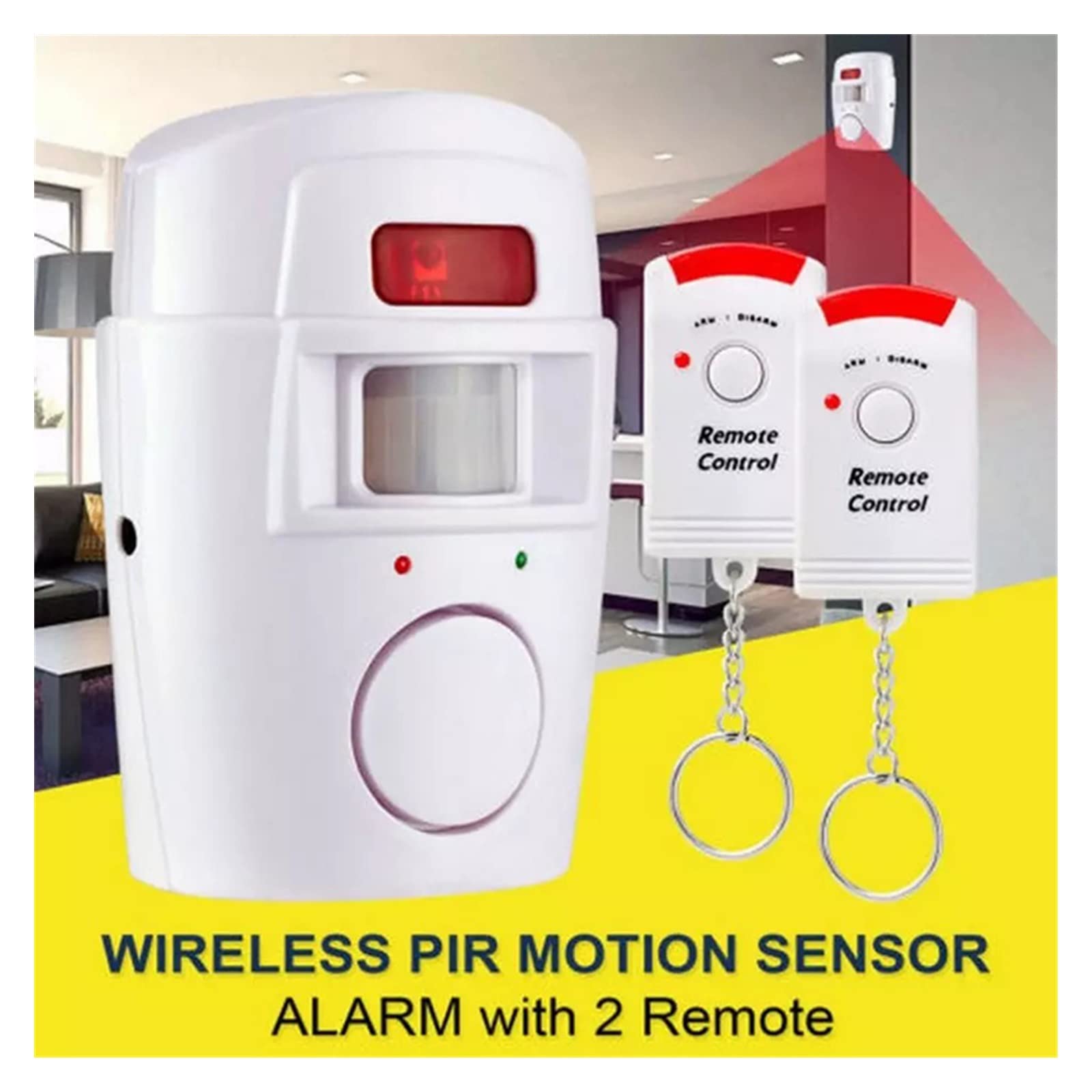 Sistema di Allarme, di allarme PIR con sensore a infrarossi, 2 telecomandi wireless for la sicurezza domestica, antifurto rilevatore movimento, sirena da 105 dB