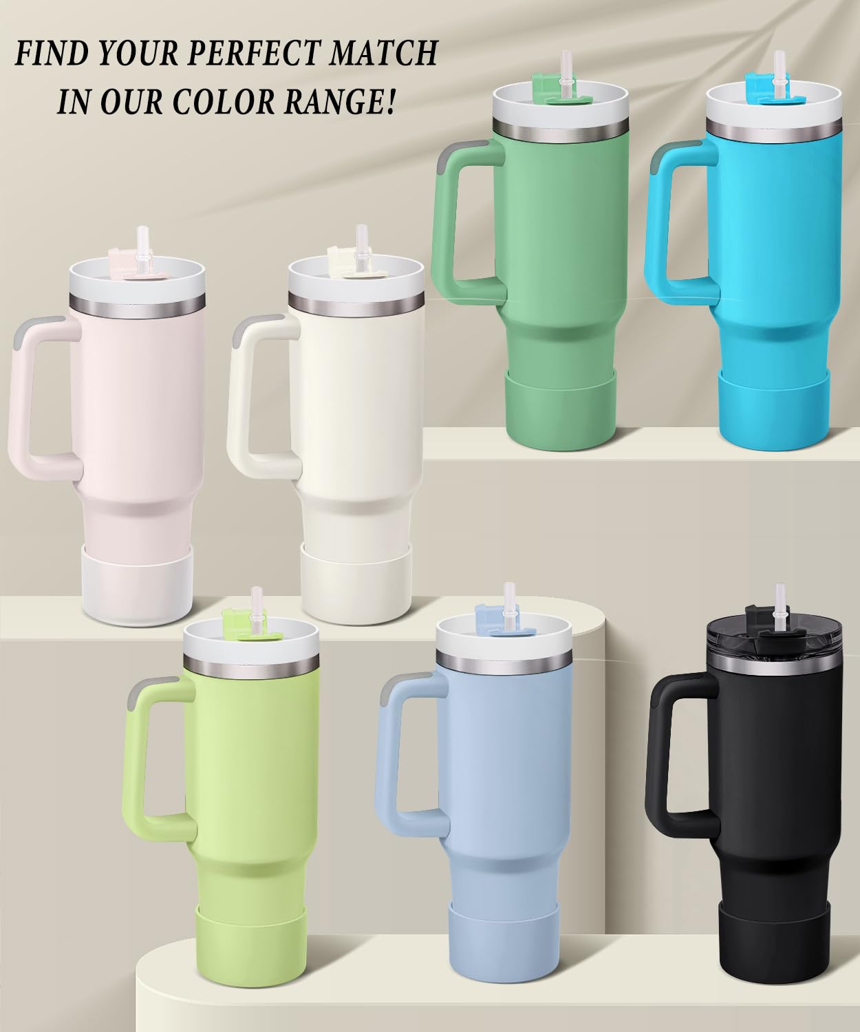KTKUDY 2-Pack Silicone Boot for Stanley Tumbler 40 30 20 oz & Intended for Hydro Flask 12-24 oz - Cup Boot fit Select Yeti, Simple Modern, Owala Water Bottle - Bottom Cover Accessories Fit Stanley Cup