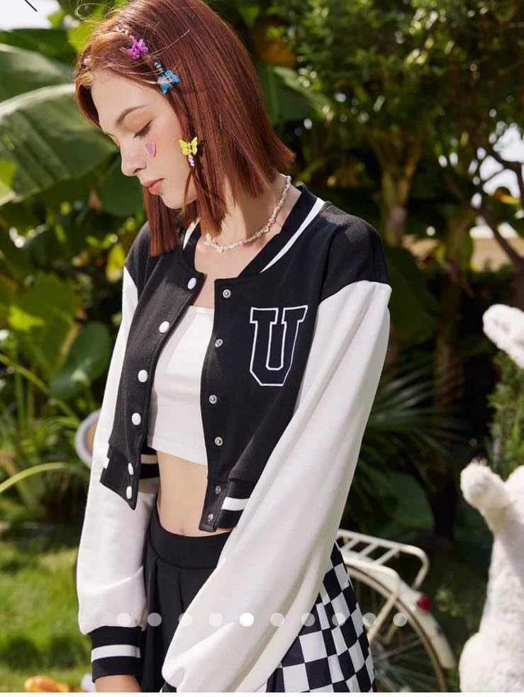 Image of Button Bomber Jacket Hoodie For Women (Black & White)