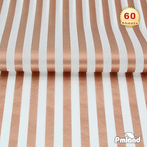 Miniatura 4 de PMLAND Papel de seda de alta calidad para envolver regalos, rayas blancas metálicas de oro rosa, 20 x 14 pulgadas, 60 hojas