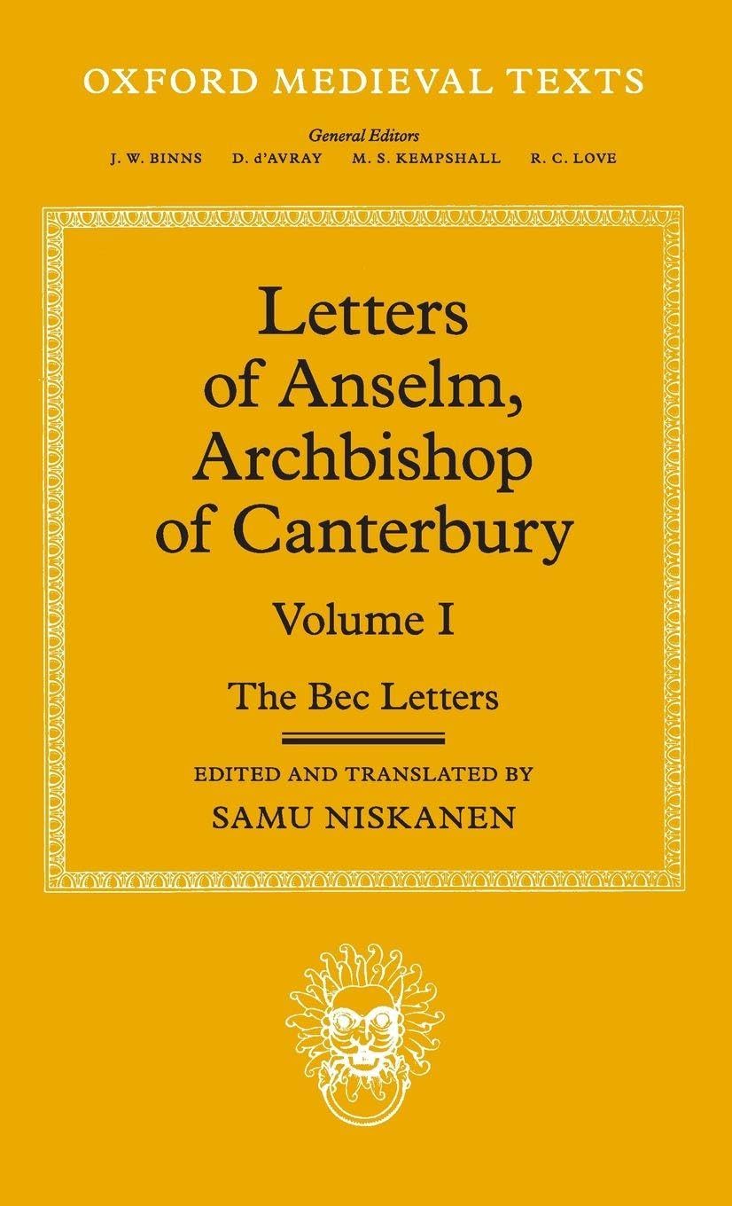 Oxford University Press Unisex Multicolor Letters Of Anselm, Archbishop Of Canterbury: Volume I Hardcover Book